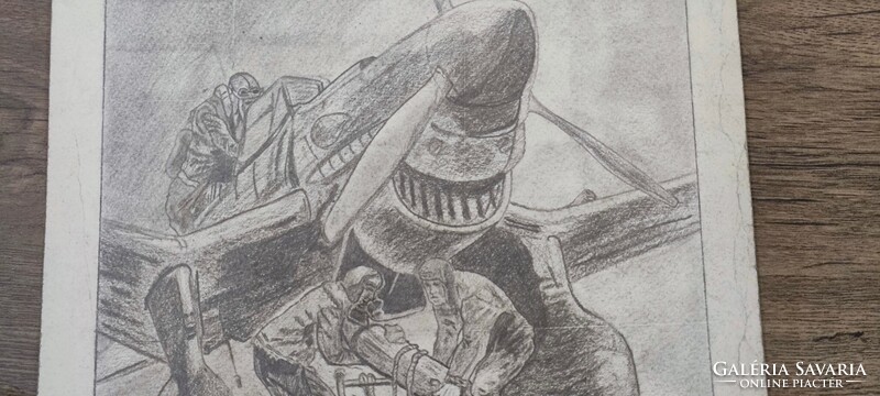Junkers JU 87 (LUFTWAFFE). Original wartime charcoal drawing (1947)
