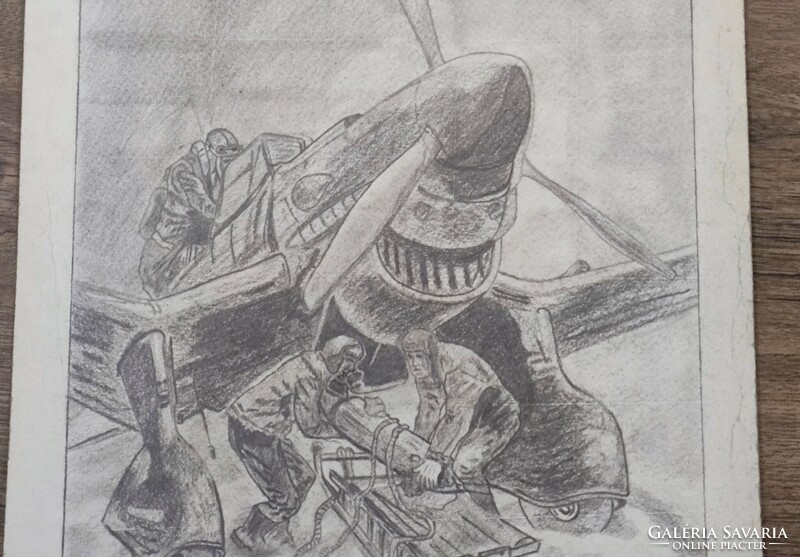 Junkers JU 87 (LUFTWAFFE). Original wartime charcoal drawing (1947)