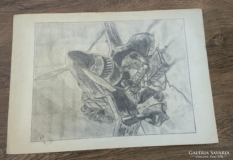Junkers JU 87 (LUFTWAFFE). Original wartime charcoal drawing (1947)