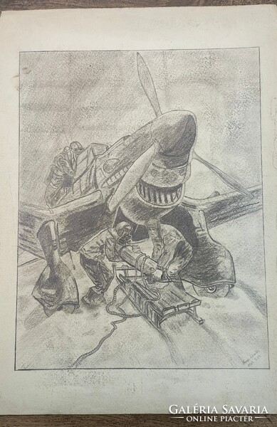 Junkers JU 87 (LUFTWAFFE). Original wartime charcoal drawing (1947)