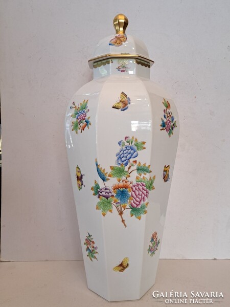 RITKA!! NAGY MÉRETŰ!! 65 cm, Herendi Viktória VBO, fedeles nyolcszögletű porcelán váza, jelzett