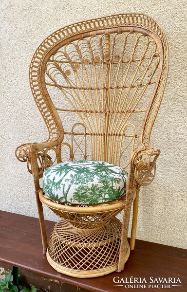 Vintage Pávatrón Pávafotel Pávaszék Karosszék Fotel Szék Páva Formájú Rattan Fonott Peacock Chair