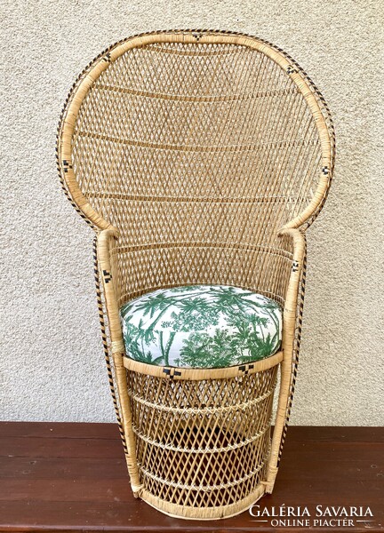 Vintage Pávafotel Boho Pávaszék Rattan Páva alakú Szék Nád Fotel Fonott Peacock Emmanuelle Chair