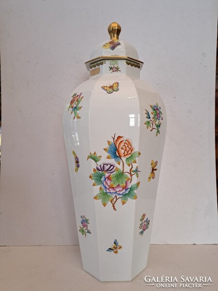RITKA!! NAGY MÉRETŰ!! 65 cm, Herendi Viktória VBO, fedeles nyolcszögletű porcelán váza, jelzett