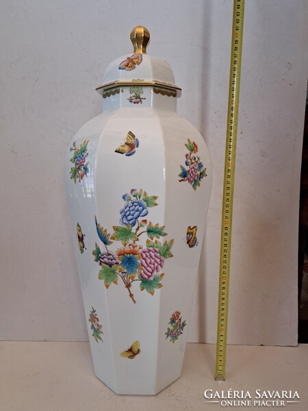 RITKA!! NAGY MÉRETŰ!! 65 cm, Herendi Viktória VBO, fedeles nyolcszögletű porcelán váza, jelzett