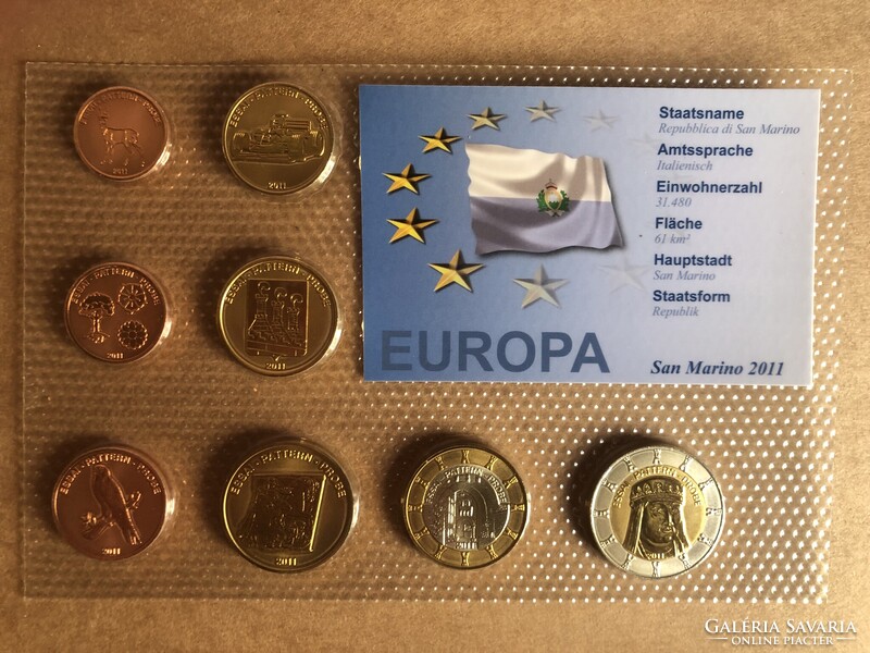 San Marino Euro Forgalmi sor 2011 Próba tervezet , 8 darab érme