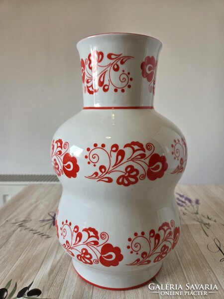 Zsolnay piros kalocsai mintás nagymértű porcelán váza