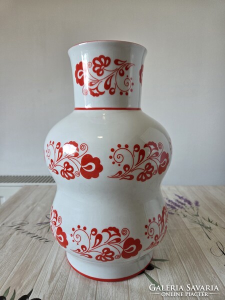 Zsolnay piros kalocsai mintás nagymértű porcelán váza