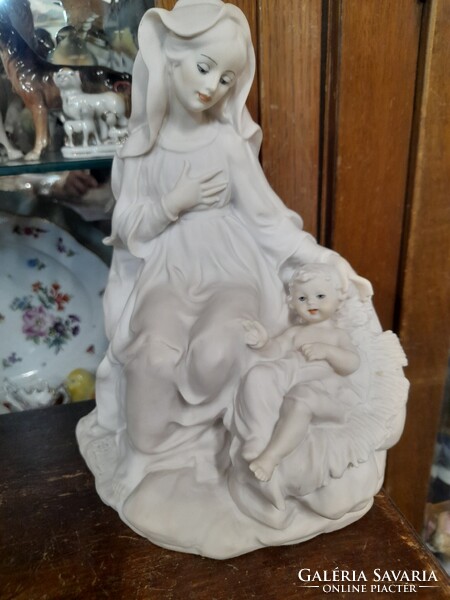 Art Deco Capodimonte Giuseppe Armani 1983 Florence Mária Jászolba Gyermekével Szobor. 22 cm.