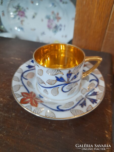 Oepiag-Pirkenhammer Fischer & Mieg 1920-1938,Kézi Festett,Aranyozott,6 Személyes Mokkás,Kávés Szett.