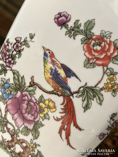 Antik vintage nagyméretű gazdagon díszített Hollóházi porcelán paradicsommadaras virágos váza