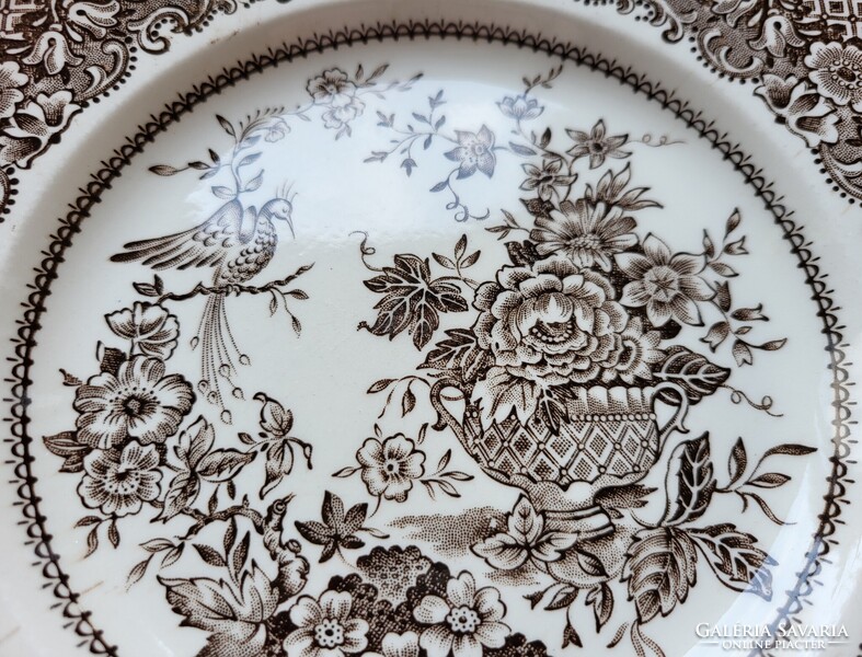 Staffordshire Ironstone Tableware angol jelenetes barna porcelán kistányér süteményes tányér