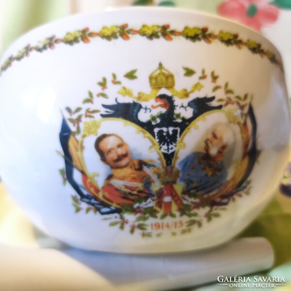 Nagyméretű,  27 cm KŐPORC laboratóriumi porcelán mozsár I. Ferenc József és II. Vilmos portréjával