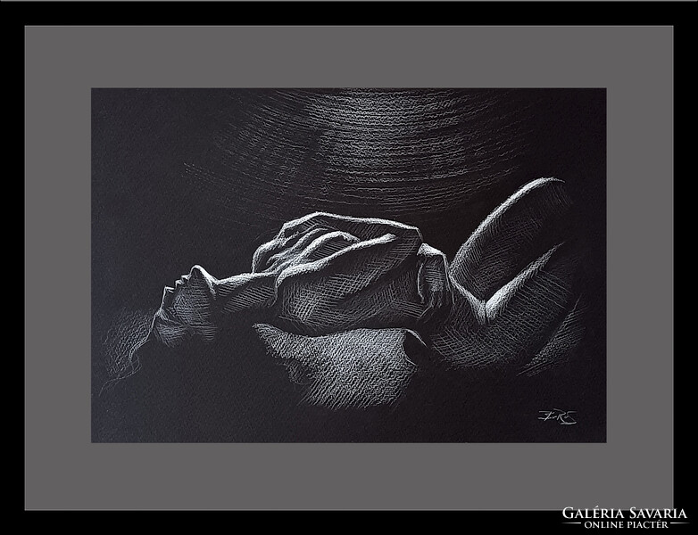 Boros Attila: Holdfényben - kerettel 33x43 cm - alkotás: 20x30cm - BA26/834