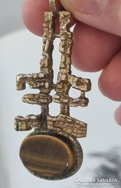 Pentti Sarpaneva finn brutalista design nyaklánc, tigrisszemmel- '70- es évek