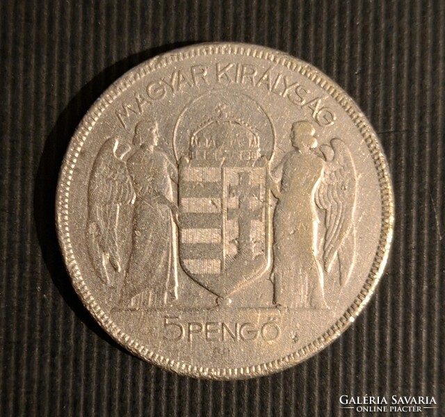 Ezüst 5 Pengő,  1930-as! Képeken jól látható állapotban!