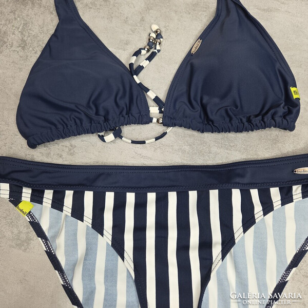 Budmil sötétkék-fehér csíkos női bikini, M