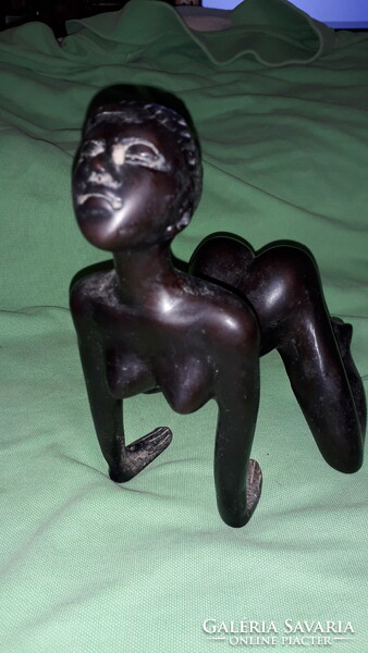 Antik GYÖNYÖRŰ ART DECO ZSÍRKŐ erotikus női akt szobor térd támasz pózban 20 X 18 cm a képek szerint
