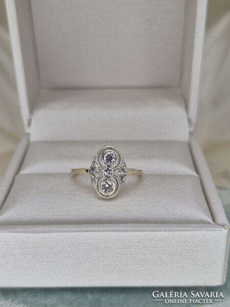 Art deco antik arany gyűrű brillekkel cca 0.22 ct