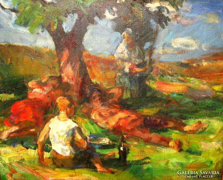 GARANTÁLTAN  EREDETI CSODÁS P. BAK JÁNOS / 1913-1981/ FESTMÉNY: PIKNIK 1964