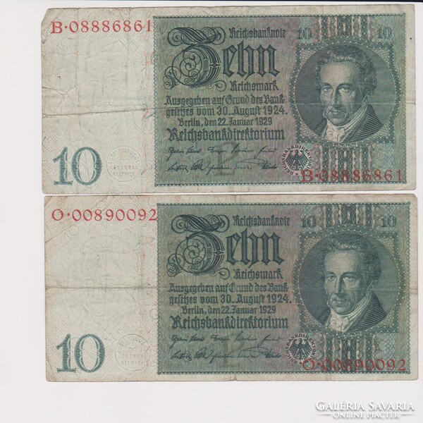 Német Birodalom 2x10 márka 1929  F