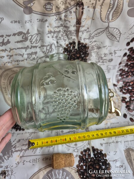 Glass wine barrel with copper tap + glass wine stopper (tasting pipette)