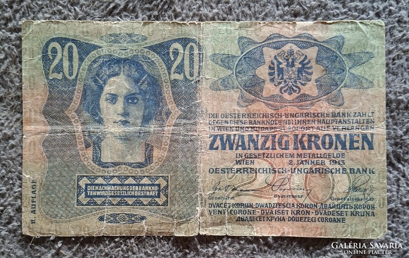 20 Korona,  1913-as, II. kiadás.  Magyarország bélyegzéssel! Képeken látható állapotban!