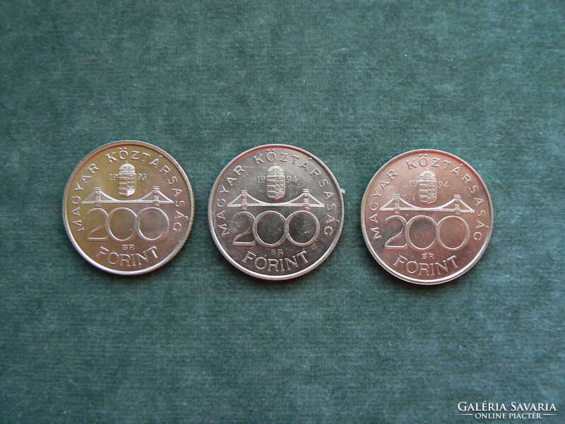 3 DB EZÜST 200 FORINT ÉRME 1993, -94. BU, MAGYAR NEMZETI BANK, (36 g, 0,500) EGYBEN!