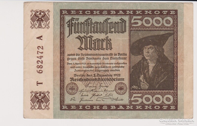 Német Birodalom 5000 márka 1922   VF  ropogós   /B2/