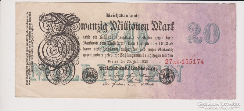 Német Birodalom 20 millió márka 1923 VF   /B2/