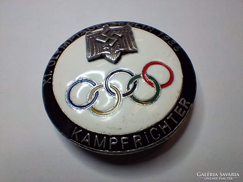 1936 Berlin Olimpiai "Kampfrichter" (Bíró) jelvény – Fekete szegélyes változat (Gyűjtői darab)