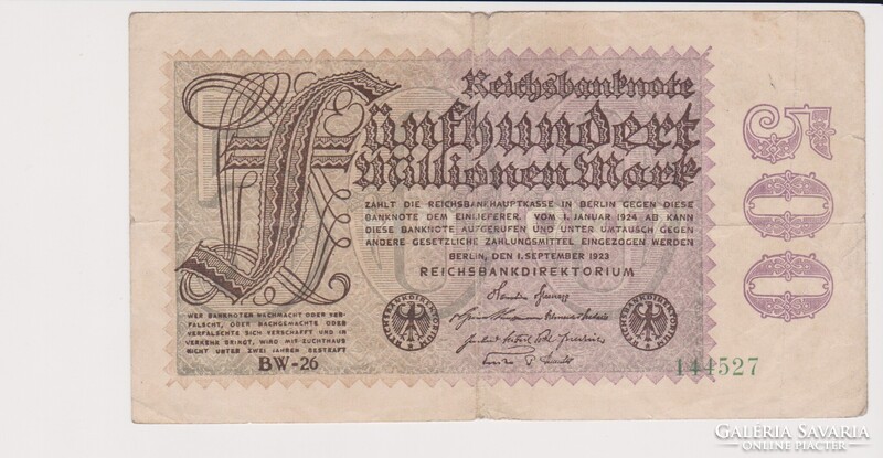 Német Birodalom 500 millió márka 1923  VF   /B2/