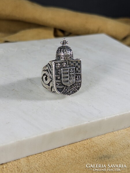 Gyönyörű Monarchiás Magyar címeres 925-ös ezüst pecsèt gyűrű