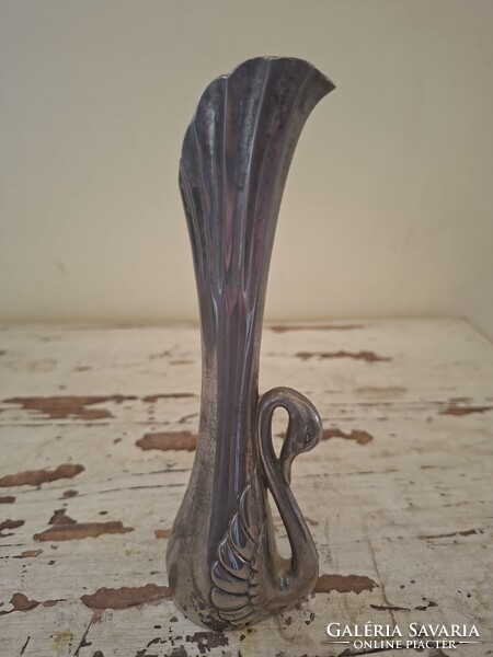 Art deco Ezüstözött , fém hattyú váza