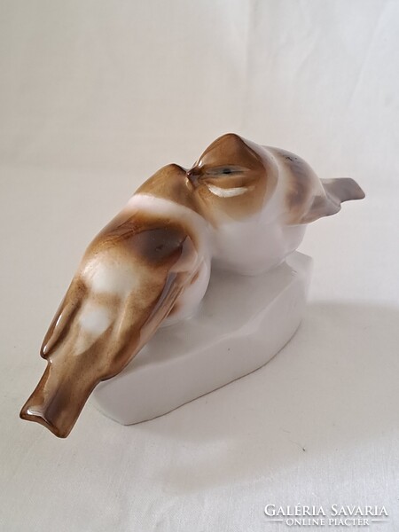 Szép festésű, Zsolnay cinke / cinege páros porcelán figura, Sinkó András terve