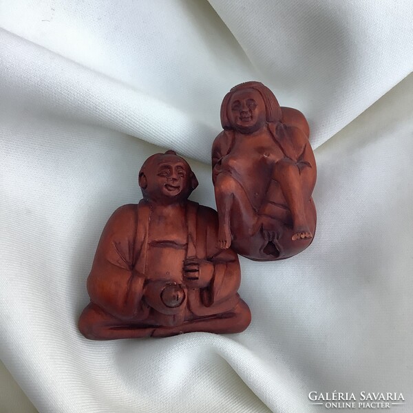 Akt szobor erotikus netsuke necuke japán Gésa Szamuráj shunga faragás fa miniatűr meztelen nő szex