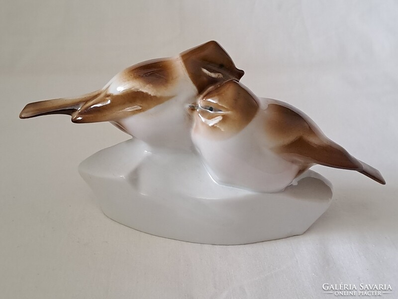 Szép festésű, Zsolnay cinke / cinege páros porcelán figura, Sinkó András terve