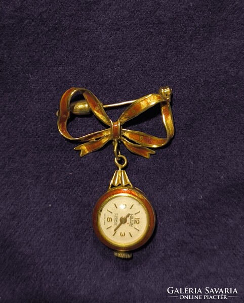 RITKA Vintage HILTON 18K Arany - tűzzománc Brossóra / Galléróra – MŰKÖDIK, 11.5g