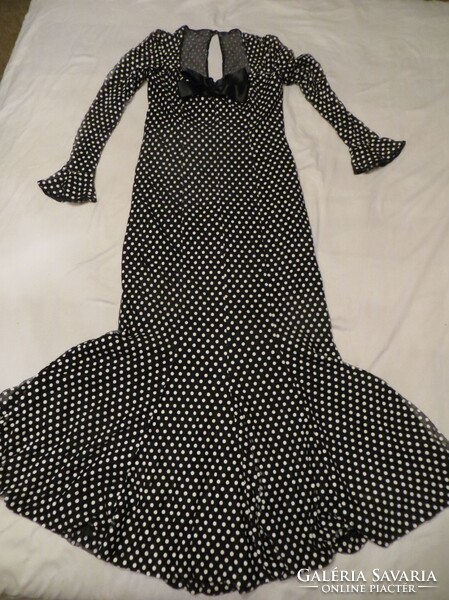 Különleges fekete-fehér pöttyös maxi flamenco  sellő ruha L /40 /38
