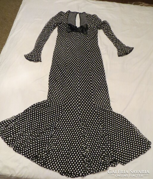Különleges fekete-fehér pöttyös maxi flamenco  sellő ruha L /40 /38