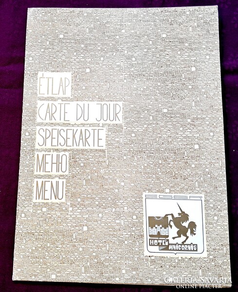 Étlap külső borítóval az egri Hotel Unicornisból 1976-ból