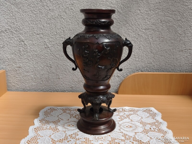 1 HUF Extremely Detailed Antique Large Bronze Chinese Incense Holder Vase