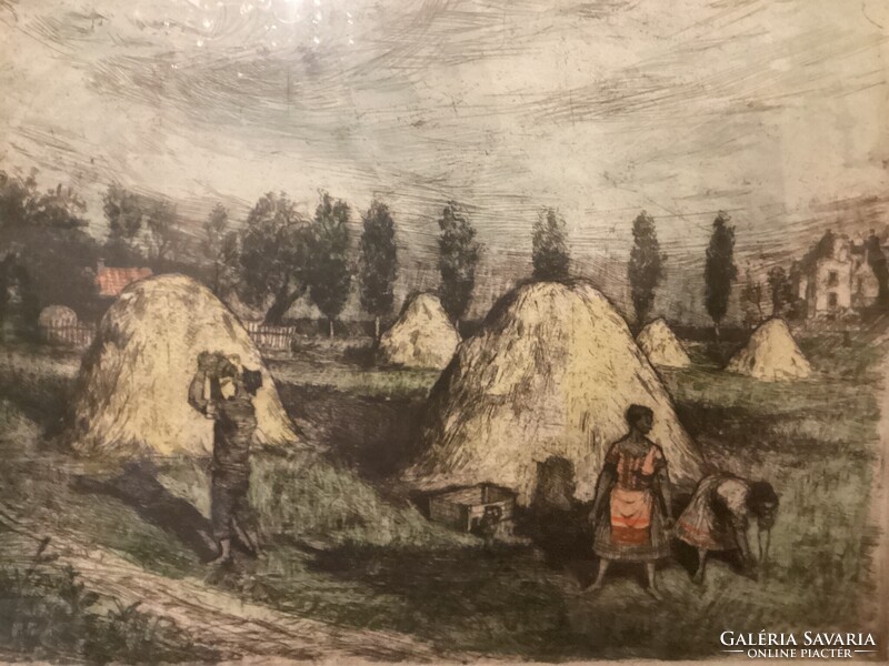 Silberhorn Tibor: Palántázás - színezett rézkarc