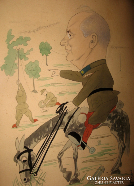 AKCIÓ! DR.CSÁNYI-VÉKES ANTAL HADNAGYRÓL KÉSZÜLT KARIKATÚRA 1936 KARIKATÚRA