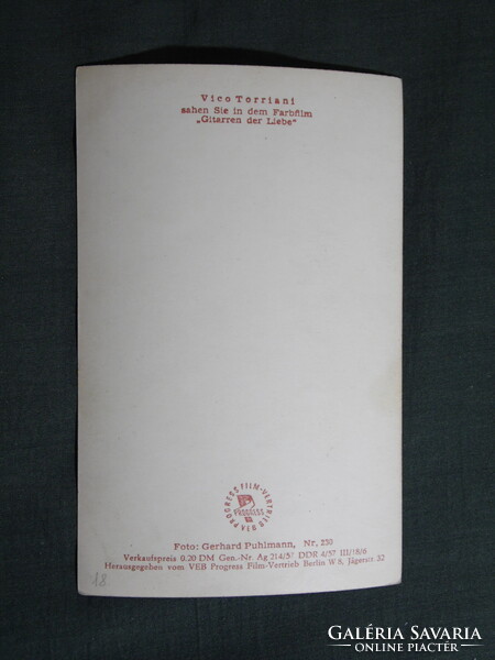 Képeslap,NDK,film,mozi,művészet,reklám kártya,Vico Torriani Svájci színész,énekes,1957-