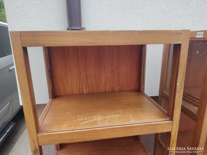 Art deco, mid century tömörfa vitrin, 2db, könyvesszekrény, polc