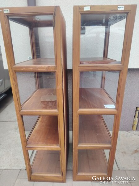 Art deco, mid century tömörfa vitrin, 2db, könyvesszekrény, polc