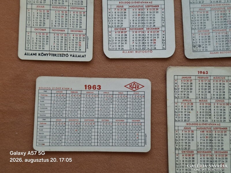 Kártyanaptár 1963 évek !  10 db  ! 1500 ft / db !