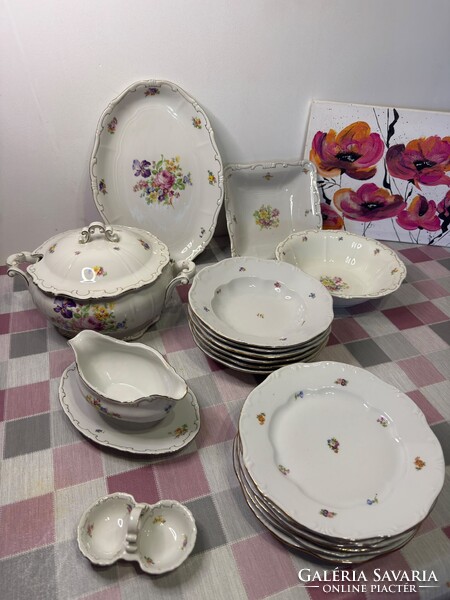 Zsolnay porcelán étkészlet, gazdag virágmintával – komplett 6 személyes garnitúra