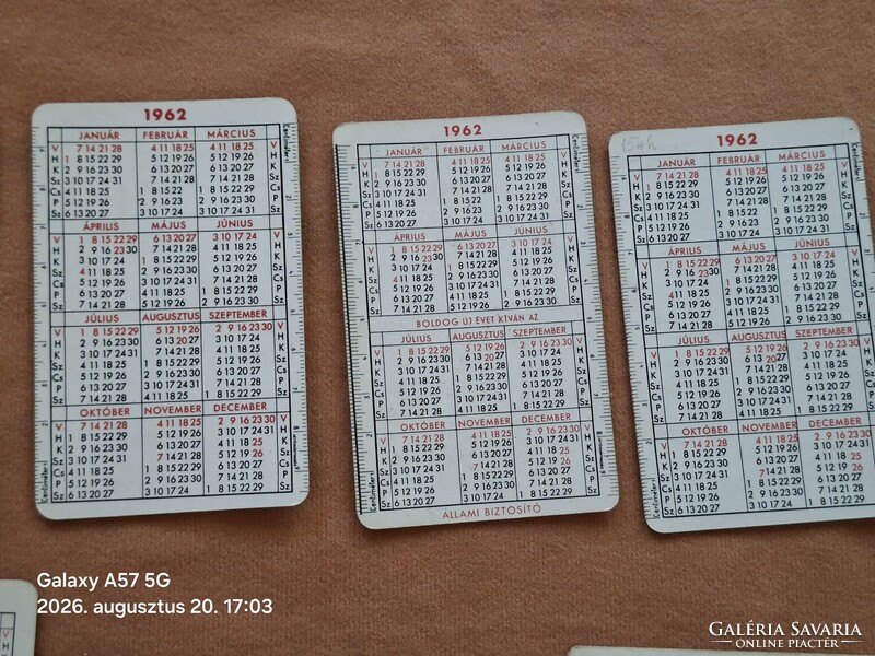 Kártyanaptár 1962 évek !  11 db  ! 1500 ft/ db !